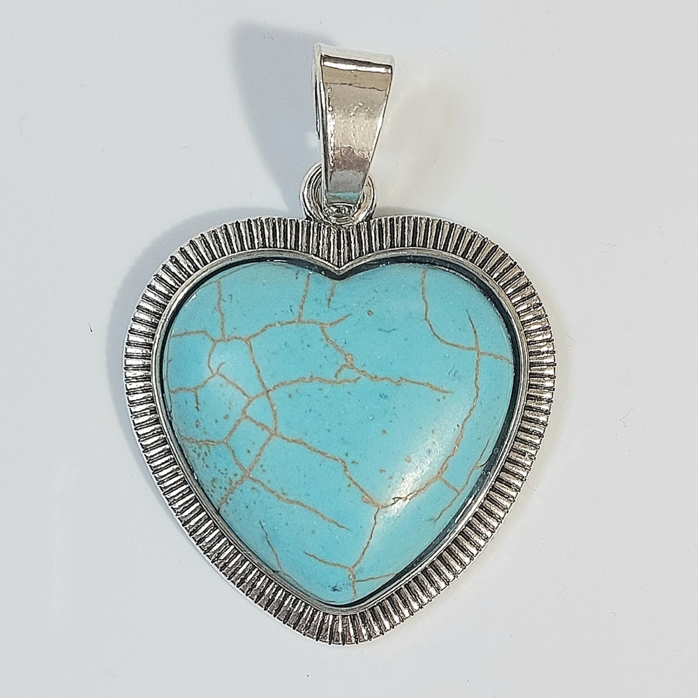 Large Silver and Turquoise Heart Necklace Pendant